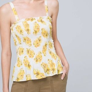 WH/BM Sleeveless Yellow & White Pineapple Smocked Top